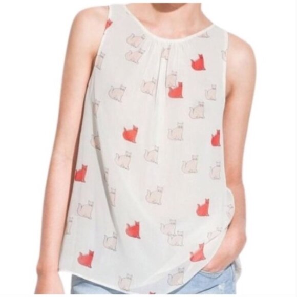 Zara Tops - Zara Trafaluc Sleeveless Cat Print Blouse Chiffon Sz S #238C